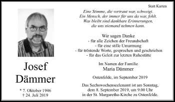 Traueranzeige von Josef Dämmer von Die Glocke