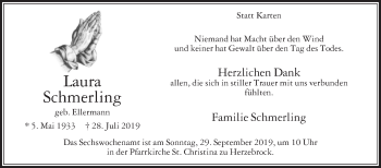 Traueranzeige von Laura Schmerling von Die Glocke