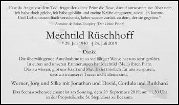 Traueranzeige von Mechtild Rüschhoff von Die Glocke