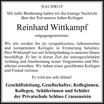 Traueranzeige von Reinhard Wittkampf von Die Glocke