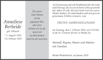Traueranzeige von Anneliese Berheide von Die Glocke