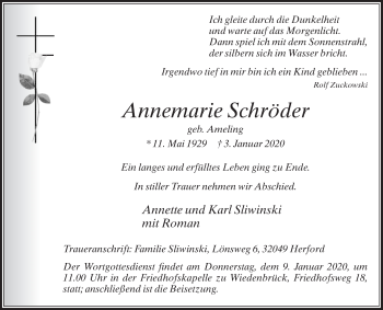 Traueranzeige von Annemarie Schröder von Die Glocke