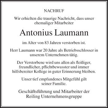 Traueranzeige von Antonius Laumann von Die Glocke