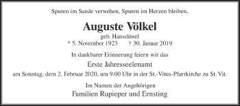 Traueranzeige von Auguste Völkel von Die Glocke