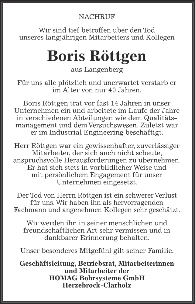  Traueranzeige für Boris Röttgen vom 22.01.2020 aus Die Glocke