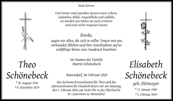 Traueranzeige von Elisabeth Schönebeck von Die Glocke