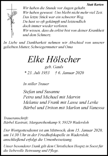 Traueranzeige von Elke Hölscher von Die Glocke