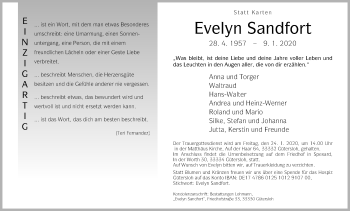 Traueranzeige von Evelyn Sandfort von Die Glocke