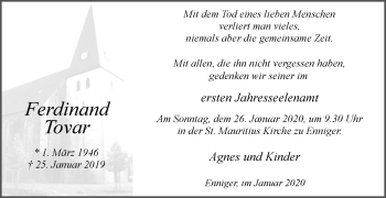 Traueranzeige von Ferdinand Tovar von Die Glocke