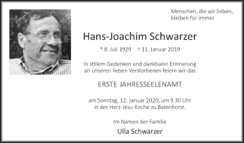 Traueranzeige von Hans-Joachim Schwarzer von Die Glocke