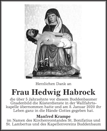 Traueranzeige von Hedwig Habrock von Die Glocke