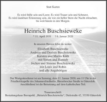 Traueranzeige von Heinrich Buschsieweke von Die Glocke