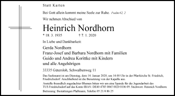 Traueranzeige von Heinrich Nordhorn von Die Glocke
