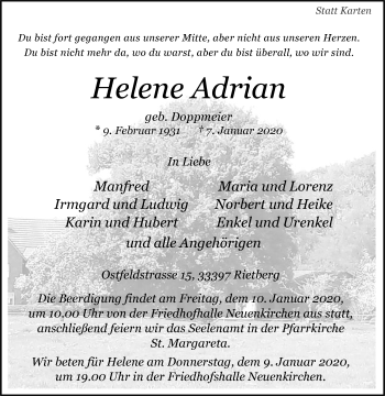 Traueranzeige von Helene Adrian von Die Glocke