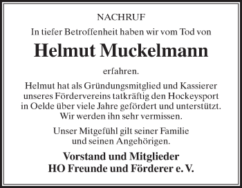 Traueranzeige von Helmut Muckelmann von Die Glocke