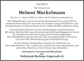 Traueranzeige von Helmut Muckelmann von Die Glocke