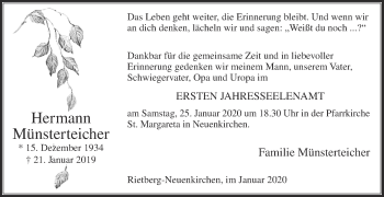 Traueranzeige von Hermann Münsterteicher von Die Glocke