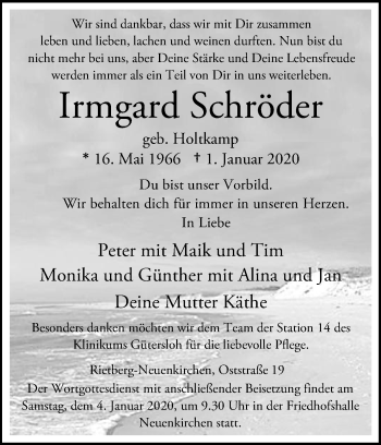 Traueranzeige von Irmgard Schröder von Die Glocke