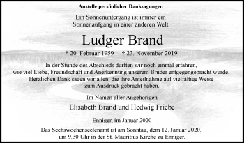 Traueranzeige von Ludger Brand von Die Glocke