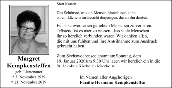 Traueranzeige von Margret Kempkensteffen von Die Glocke