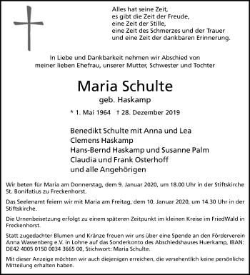 Traueranzeige von Maria Schulte von Die Glocke