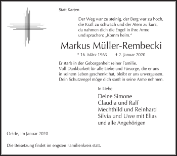 Traueranzeige von Markus Müller-Rembecki von Die Glocke