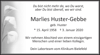 Traueranzeige von Marlies Huster-Gebbe von Die Glocke