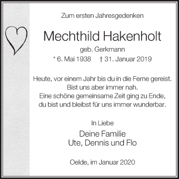 Traueranzeige von Mechthild Hakenholt von Die Glocke