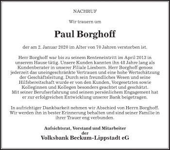 Traueranzeige von Paul Borghoff von Die Glocke