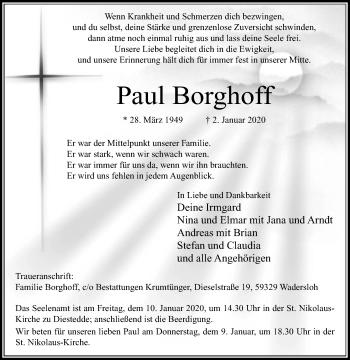 Traueranzeige von Paul Borghoff von Die Glocke