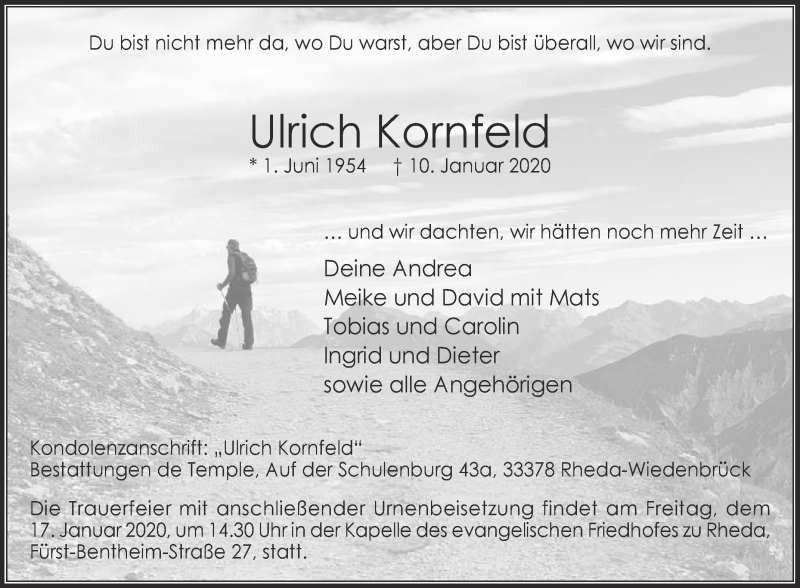  Traueranzeige für Ulrich Kornfeld vom 14.01.2020 aus Die Glocke