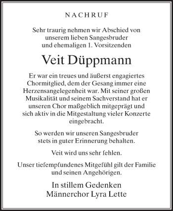 Traueranzeige von Veit Düppmann von Die Glocke