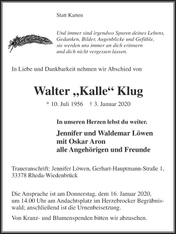 Traueranzeige von Walter Klug von Die Glocke