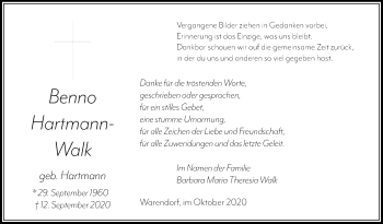 Traueranzeige von Benno Hartmann-Walk von Die Glocke
