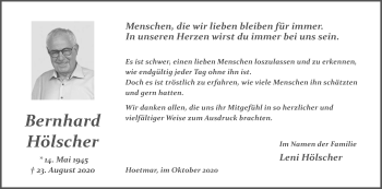 Traueranzeige von Bernhard Hölscher von Die Glocke