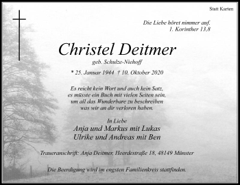 Traueranzeige von Christel Deitmer von Die Glocke