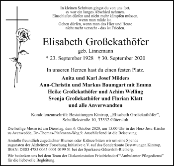 Traueranzeige von Elisabeth Großekathöfer von Die Glocke