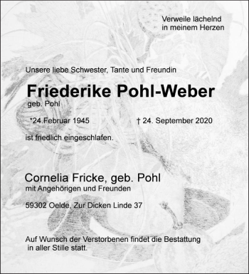 Traueranzeige von Friederike Pohl-Weber von Die Glocke