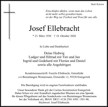 Traueranzeige von Josef Ellebracht von Die Glocke