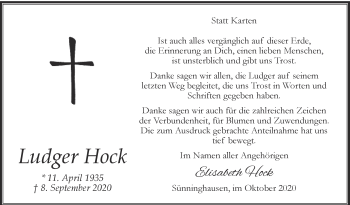 Traueranzeige von Ludger Hock von Die Glocke