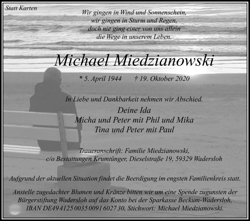  Traueranzeige für Michael Miedzianowski vom 21.10.2020 aus Die Glocke