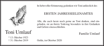 Traueranzeige von Toni Umlauf von Die Glocke