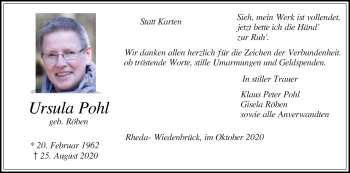 Traueranzeige von Ursula Pohl von Die Glocke
