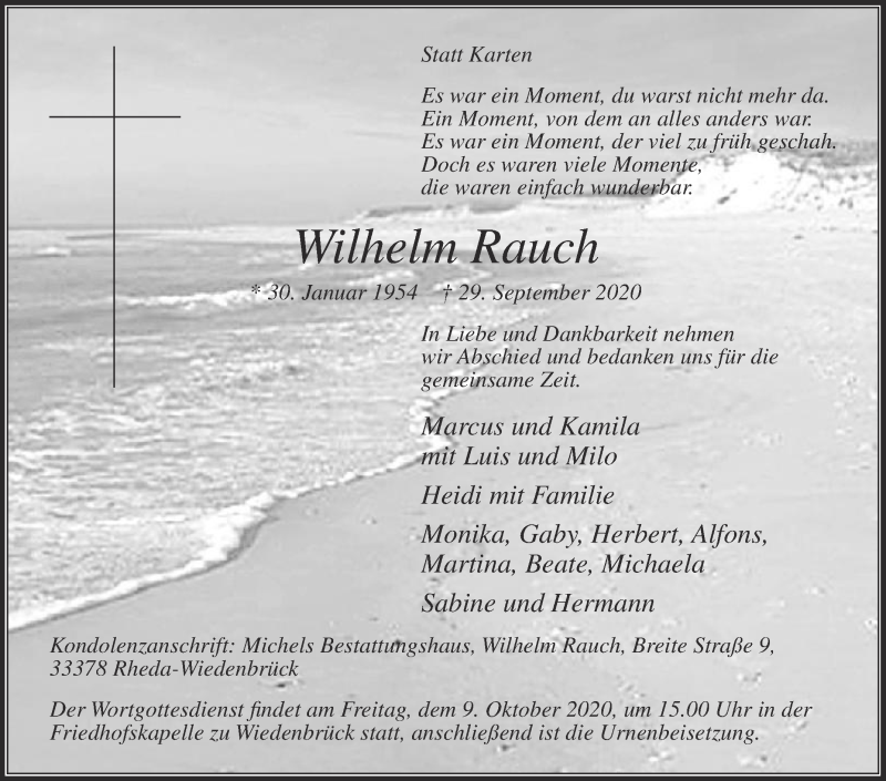  Traueranzeige für Wilhelm Rauch vom 03.10.2020 aus Die Glocke