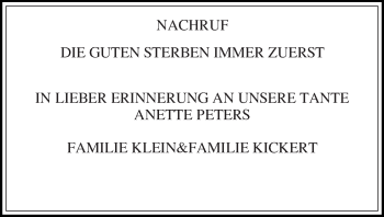 Traueranzeige von Anette Peters von Die Glocke