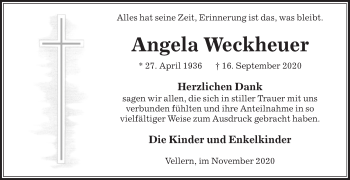 Traueranzeige von Angela Weckheuer von Die Glocke