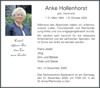 Traueranzeige von Anke Hollenhorst von Die Glocke