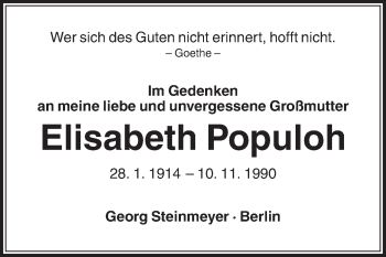 Traueranzeige von Elisabeth Populoh von Die Glocke