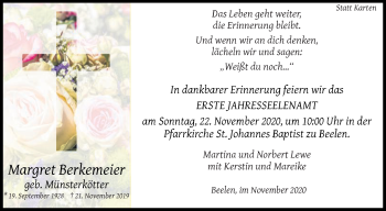 Traueranzeige von Margret Berkemeier von Die Glocke