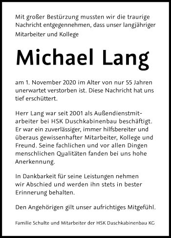 Traueranzeige von Michael Lang von Die Glocke